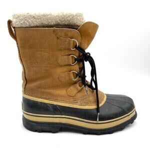 SOREL CARIBOU snow boots size  10 men's brown leather Handcrafted Made Canada